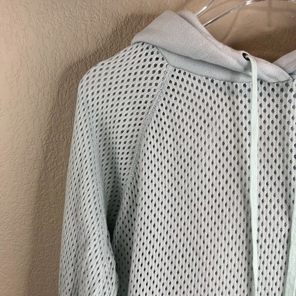 Rebecca Taylor Womens Hoodie Mesh Pullover Size L‎ Light Blue Drawstring - Picture 3 of 12